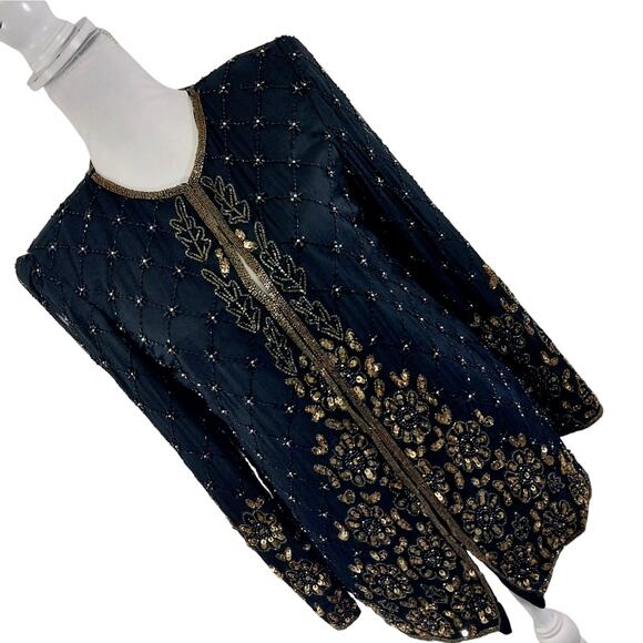 MARK & JOHN! 100% SILK! LUXE BLACK & GOLD ORNATELY BEADED/SEQUINNED JACKET! SZ S - Picture 13 of 13